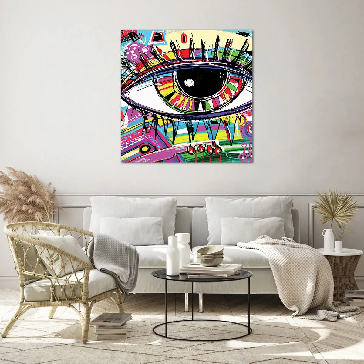 Tablou pe sticlă - Un ochi colorat - un suflet colorat - 30x30 cm
