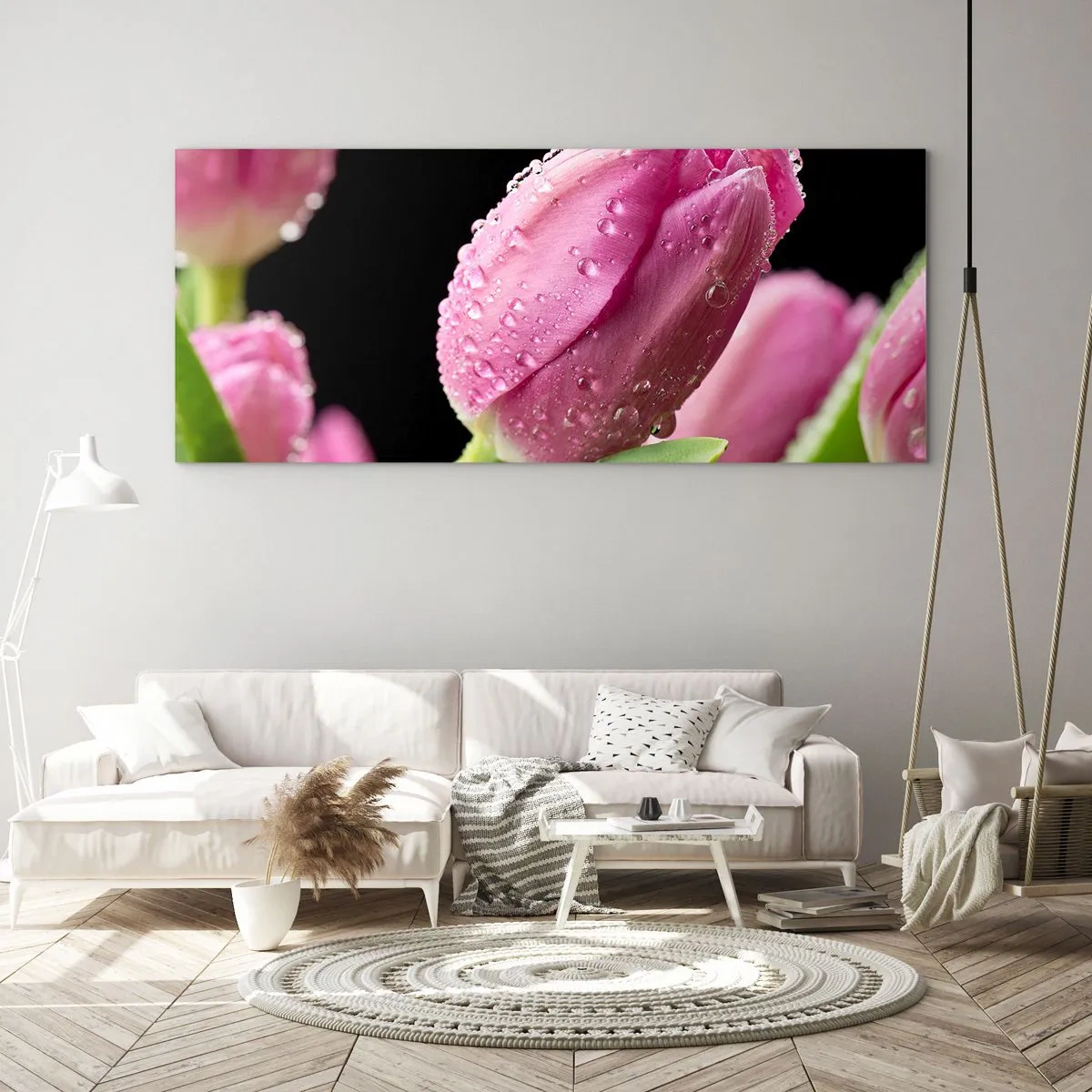 Tablou pe sticlă - Un vis de liliac în rouă - 90x30 cm