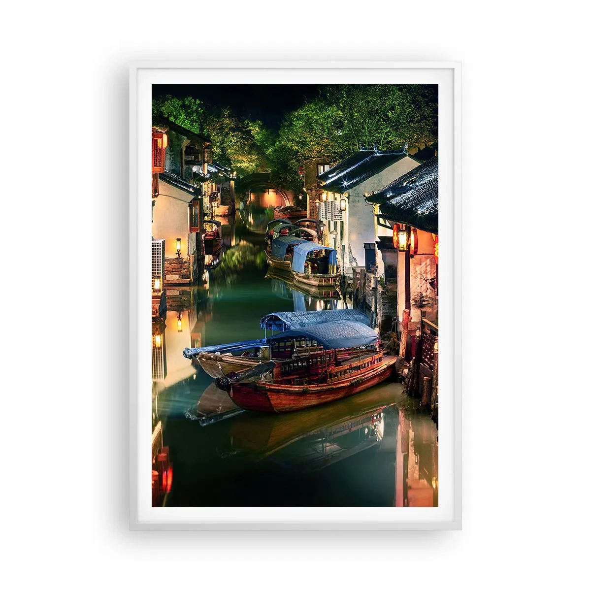 Poster în ramă albă - O seară pe o stradă chinezească - 70x100 cm