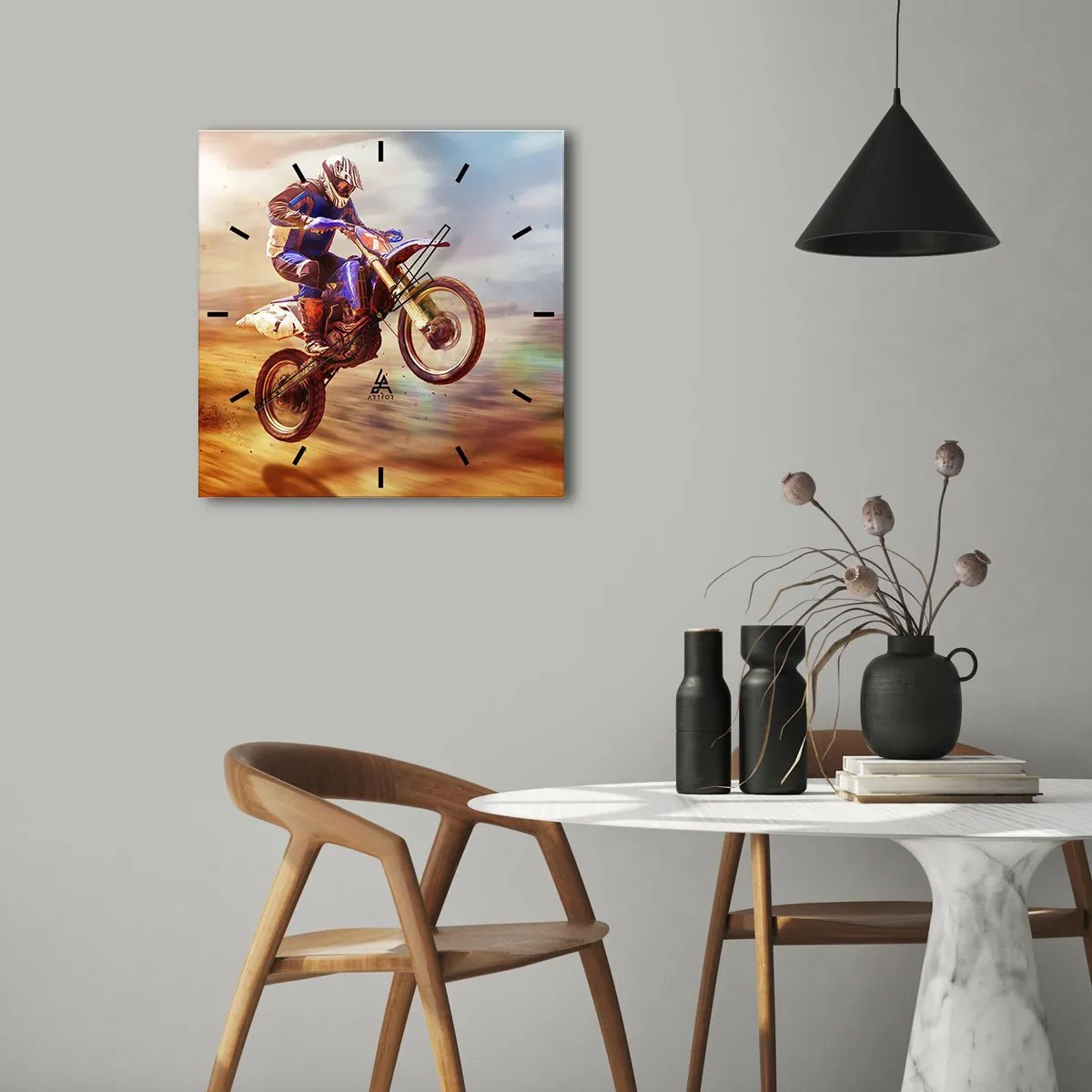 Ceas de perete - Ceas pe sticlă - Nebunie motociclistă - 40x40 cm