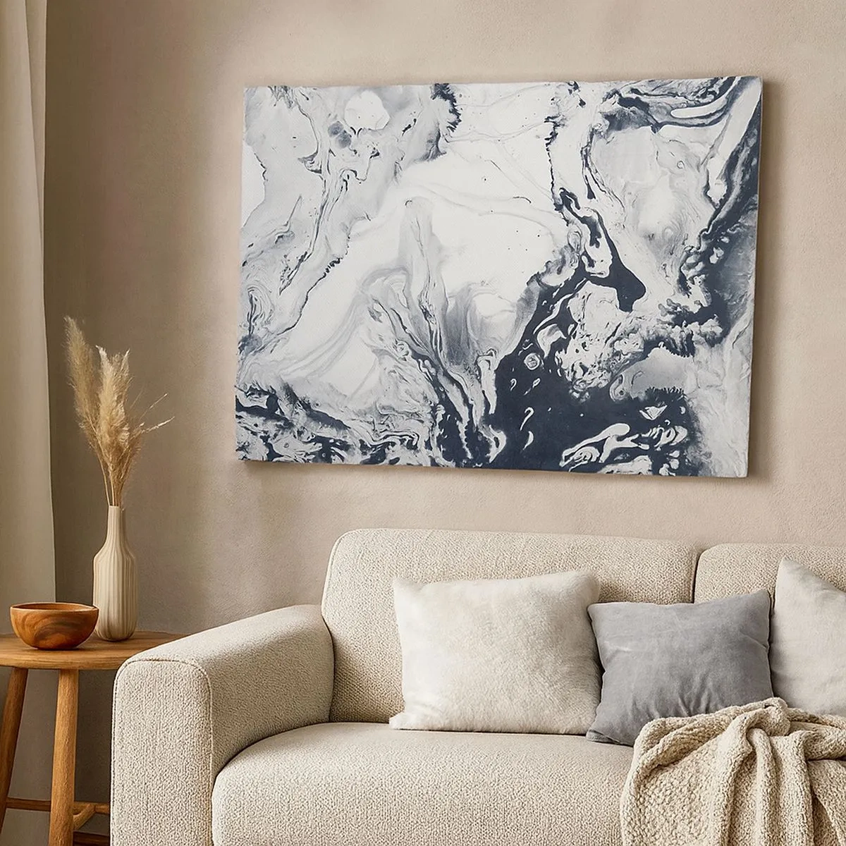 Tablou pe pânză Canvas - Model abstract monocrom cu efect de marmură - 70x50cm - Interiorul Pământului - Decorațiune modernă pentru perete pentru living și dormitor ARTTOR
