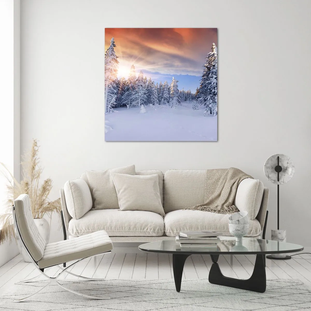 Tablou pe sticlă - Spectacolul naturii înzăpezite - 40x40 cm