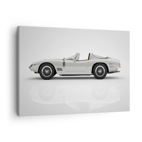 Tablou pe pânză Canvas - Cabriolet alb clasic pe fundal deschis - 70x50cm - Promisiunea distracției - Decorațiune modernă pentru perete pentru living și dormitor ARTTOR