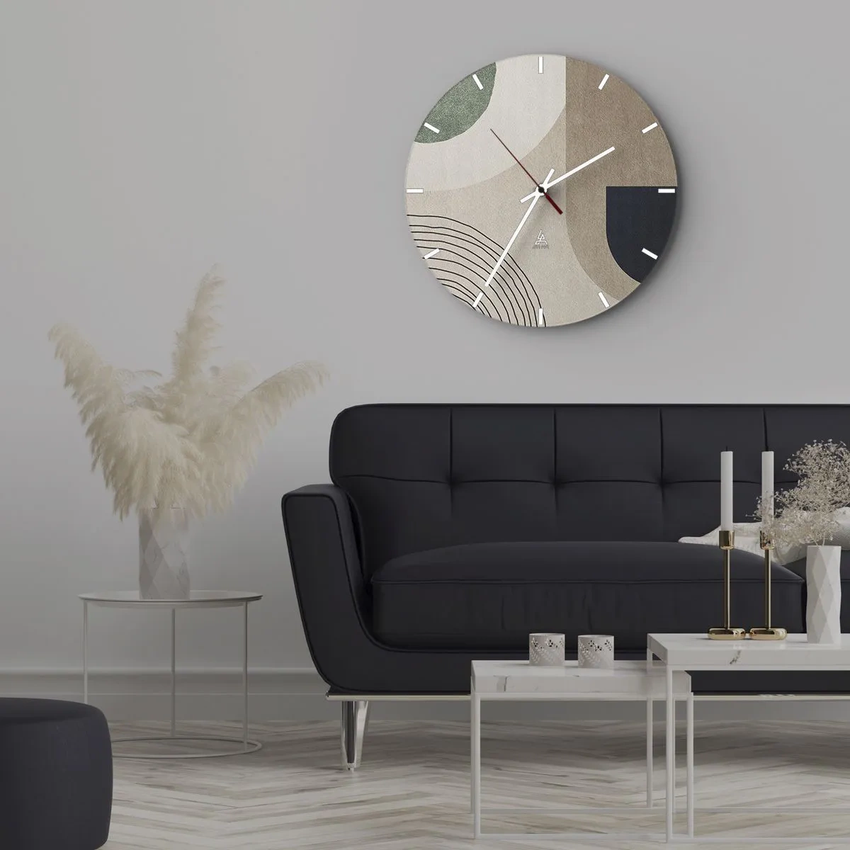 Ceas de perete - Ceas pe sticlă - Forme ovale subtile cu arcade și tonuri pământii - 30x30cm - Blândețea ovalului - Decorațiune modernă pentru perete pentru living, bucătărie și dormitor ARTTOR