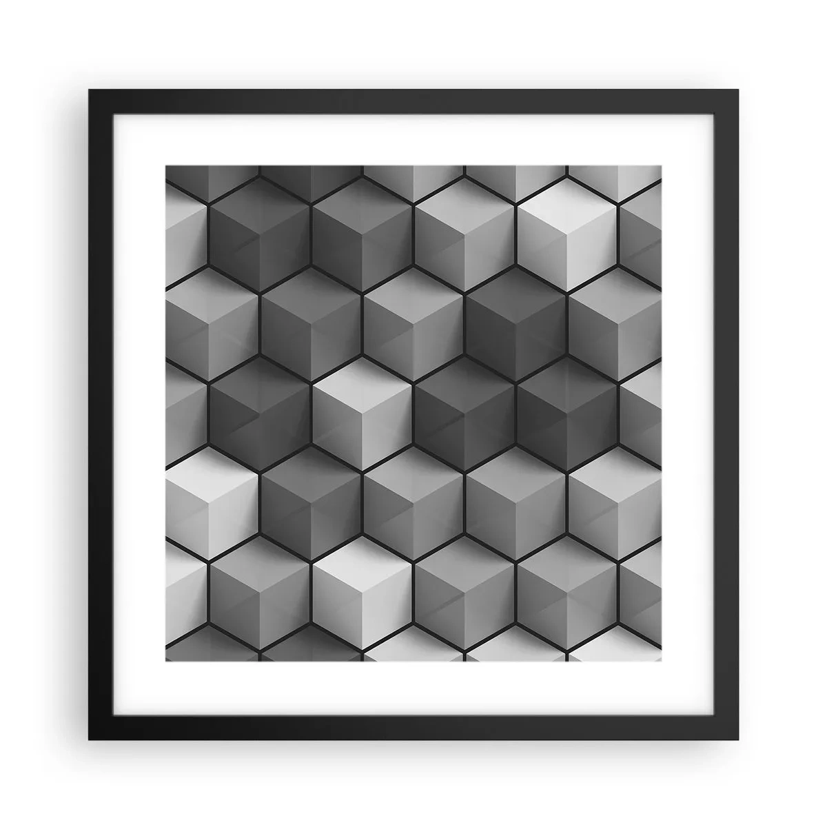 Poster în ramă neagră - Puzzle cubist - 40x40 cm