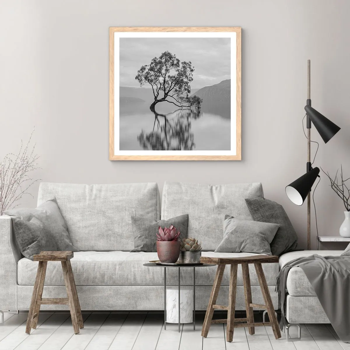 Poster în ramă de stejar deschis - Există o țară - 50x50 cm