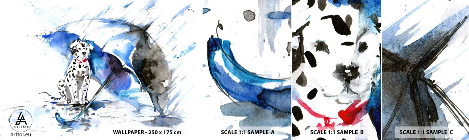 Mostră de Tapet Standard Eco - Pentru asta sunt prietenii - Abstracția, Câine, Ploaie - 100x30 cm