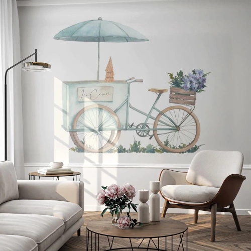 Tapet Premium Sand - O dulce amintire de vară - Pastel, Înghețată, Bicicleta - 100x70 cm