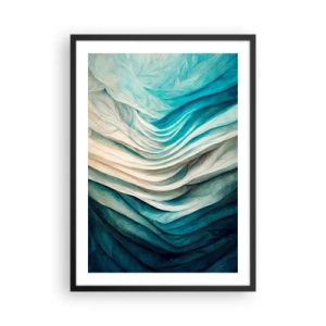 Poster în ramă neagră - Compoziție abstractă de valuri în nuanțe de albastru și bej - 50x70cm - Insațiabilitate albastră - Decorațiune modernă pentru perete pentru living și dormitor ARTTOR