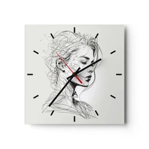Ceas de perete - Ceas pe sticlă - Desenată cu linii - 30x30 cm