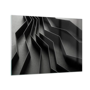 Tablou pe sticlă - Forme geometrice negre cu profunzime și clarobscur - 70x50cm - Ordinea spațială - Decorațiune modernă pentru perete pentru living și dormitor ARTTOR
