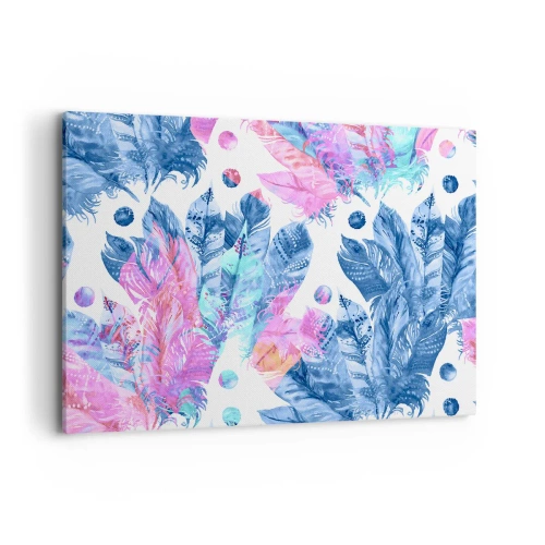 Tablou pe pânză - Pene în alb și albastru - 100x70 cm