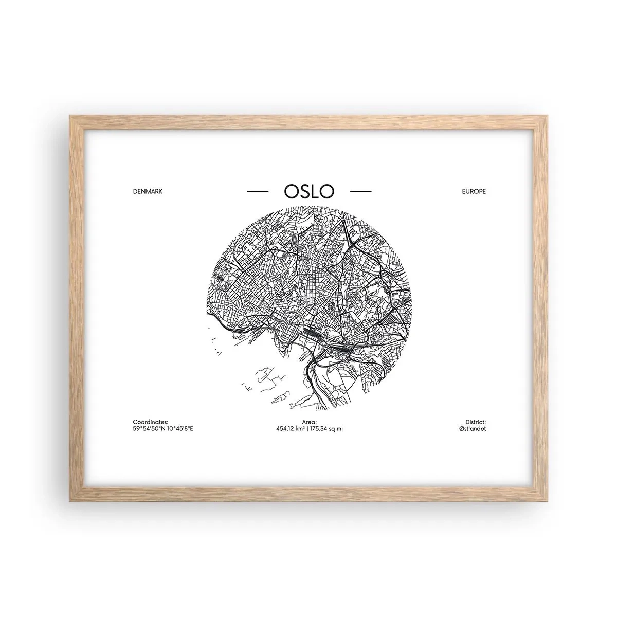 Poster în ramă de stejar deschis - Anatomia Oslo - 50x40 cm