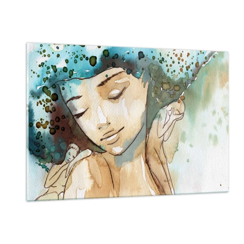 Tablou pe sticlă - Lady în albastru - 120x80 cm
