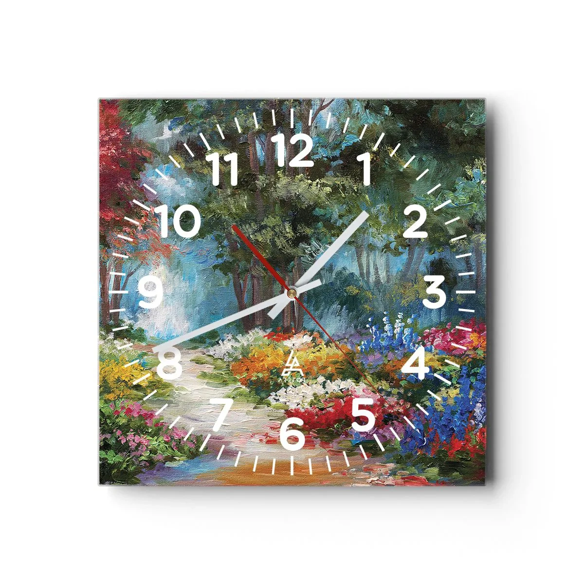 Ceas de perete - Ceas pe sticlă - Grădină de pădure, pădure de flori - 30x30 cm