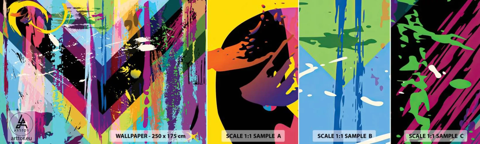 Mostră tapet autocolant Deluxe Sticker - De sus în jos - Abstracția, Bucată, Grafică - 100x30 cm