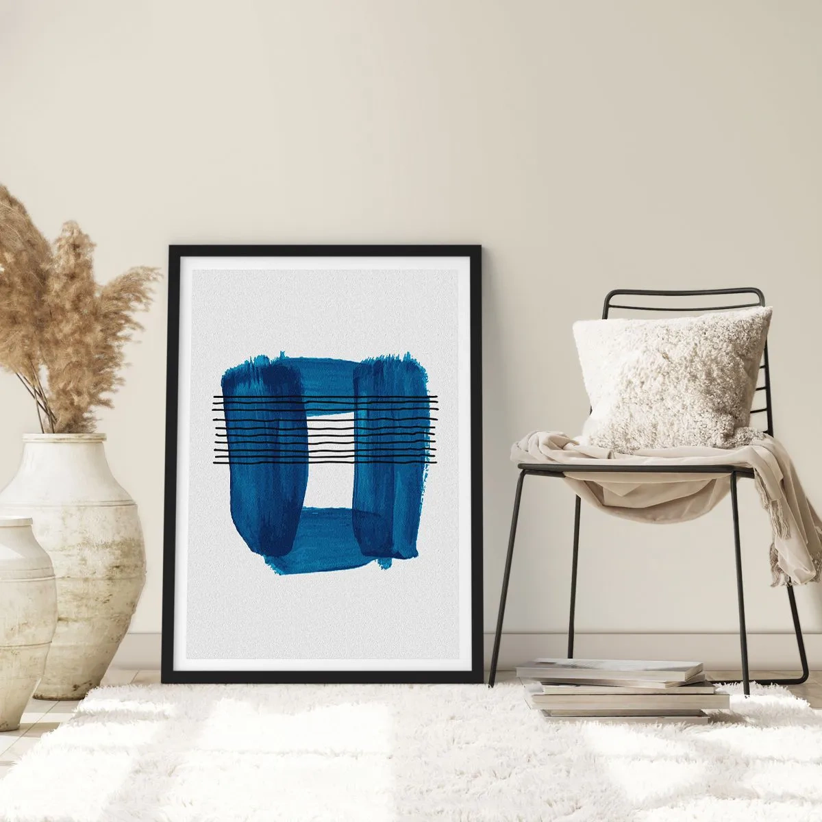 Poster în ramă neagră - Compoziție abstractă în nuanțe de albastru - 50x70cm - Compoziție albastru-negru - Decorațiune modernă pentru perete pentru living și dormitor ARTTOR
