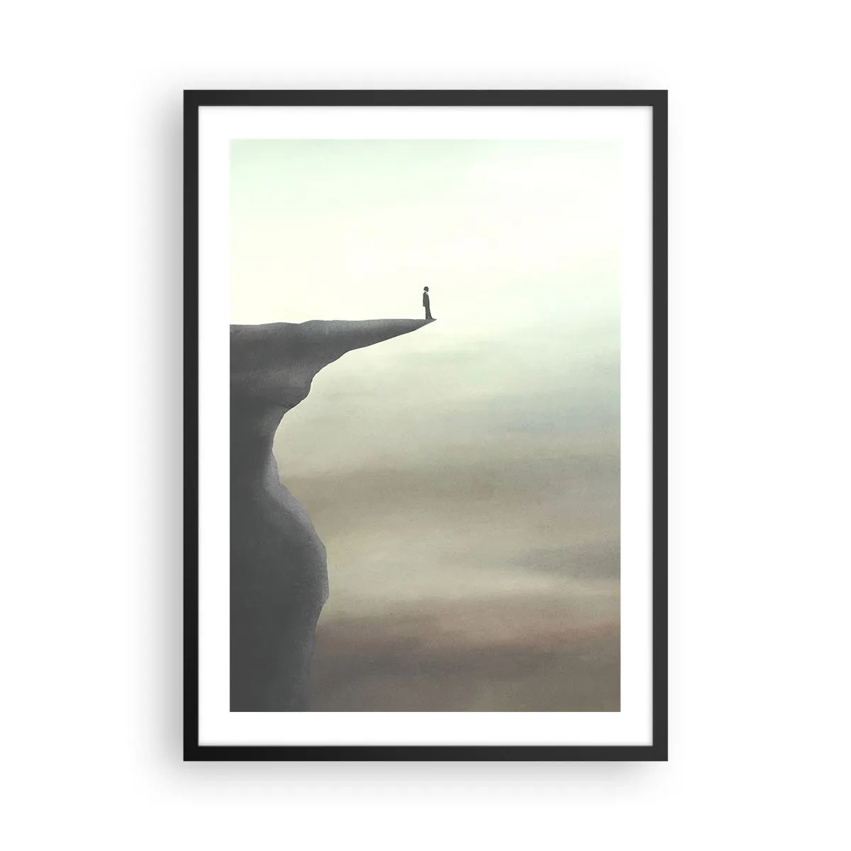 Poster în ramă neagră - Silueta unei femei care stă pe marginea unei stânci - 50x70cm - În sus, bineînțeles! - Decorațiune modernă pentru perete pentru living și dormitor ARTTOR