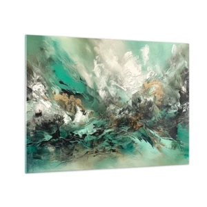 Tablou pe sticlă - O compoziție abstractă în nuanțe de smarald, alb și negru. - 70x50cm - Fierbere negru-smarald - Decorațiune modernă pentru perete pentru living și dormitor ARTTOR