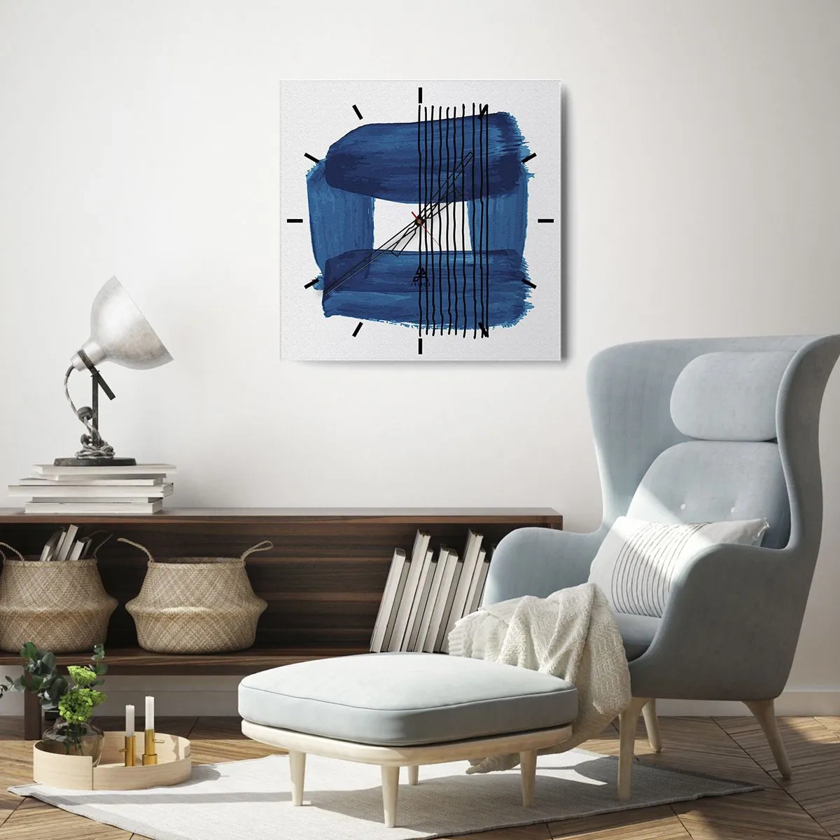 Ceas de perete - Ceas pe sticlă - Compoziție albastru-negru - 40x40 cm