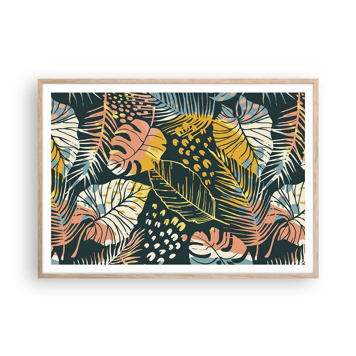 Poster în ramă de stejar deschis - Fantezie cu frunze - 100x70 cm