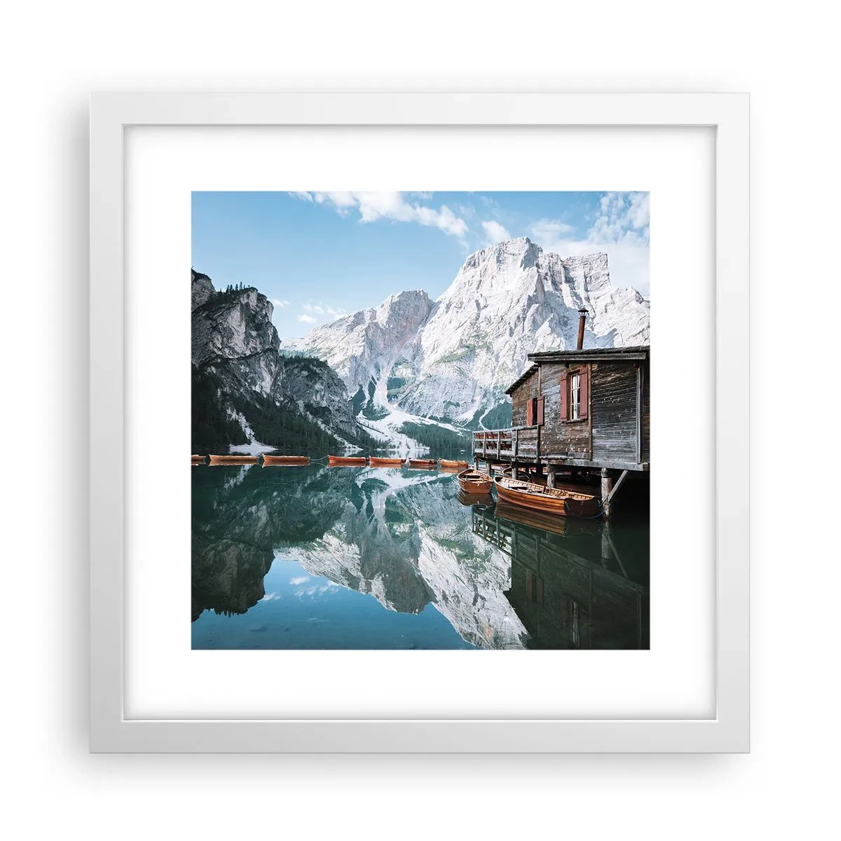 Poster în ramă albă - Dimineață cristalină de munte - 30x30 cm