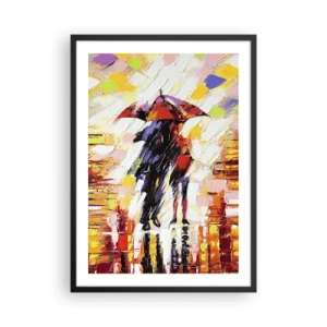 Poster în ramă neagră - Un cuplu sub o umbrelă într-o abstracție colorată - 50x70cm - Împreună prin noapte și ploaie - Decorațiune modernă pentru perete pentru living și dormitor ARTTOR
