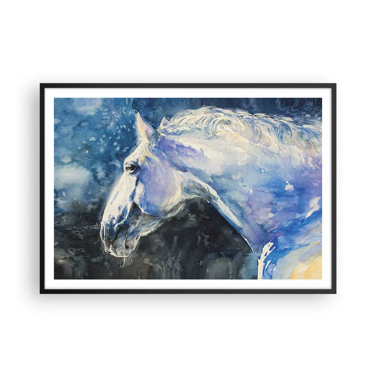 Poster în ramă neagră - Portret într-o strălucire albastră - 100x70 cm