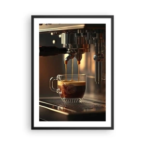 Poster în ramă neagră - Un aparat de cafea care toarnă espresso într-o ceașcă - 50x70cm - Băutură senzuală - Decorațiune modernă pentru perete pentru living și dormitor ARTTOR