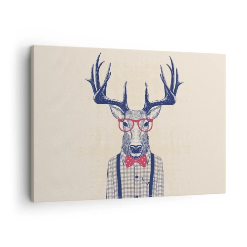 Tablou pe pânză Canvas - Grafică stilizată a unei căprioare purtând ochelari și un papion - 70x50cm - O extravaganță jucăușă - Decorațiune modernă pentru perete pentru living și dormitor ARTTOR