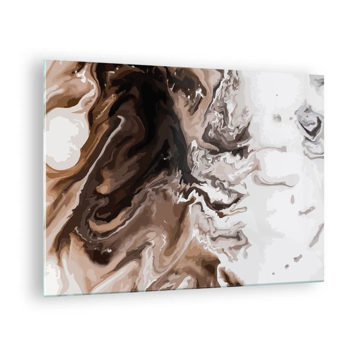 Tablou pe sticlă - Model abstract în nuanțe închise de maro și alb - 70x50cm - Cadrilul culorilor - Decorațiune modernă pentru perete pentru living și dormitor ARTTOR