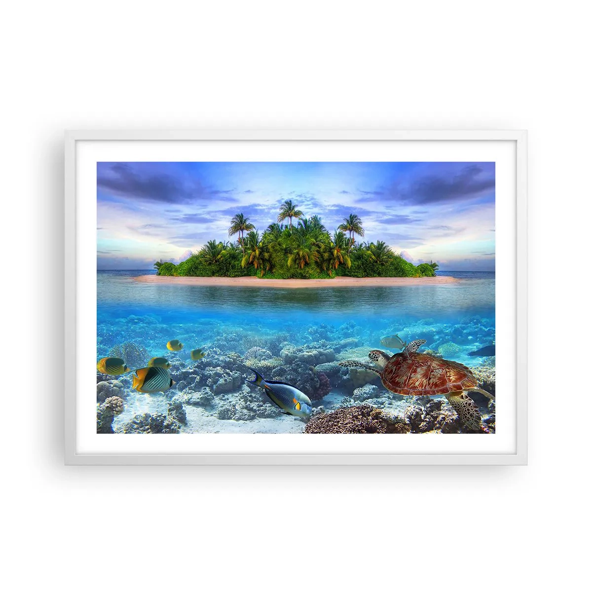 Poster în ramă albă - Insula paradisiacă vă invită - 70x50 cm