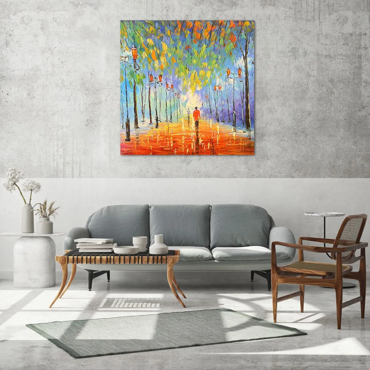 Tablou pe sticlă - Cântecul de noapte al ploii - 70x70 cm