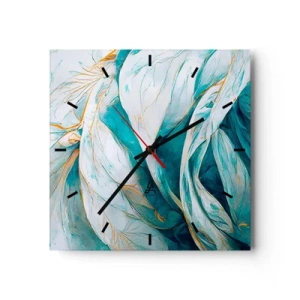 Ceas de perete - Ceas pe sticlă - Abstractul albastru cu motiv auriu - 30x30 cm