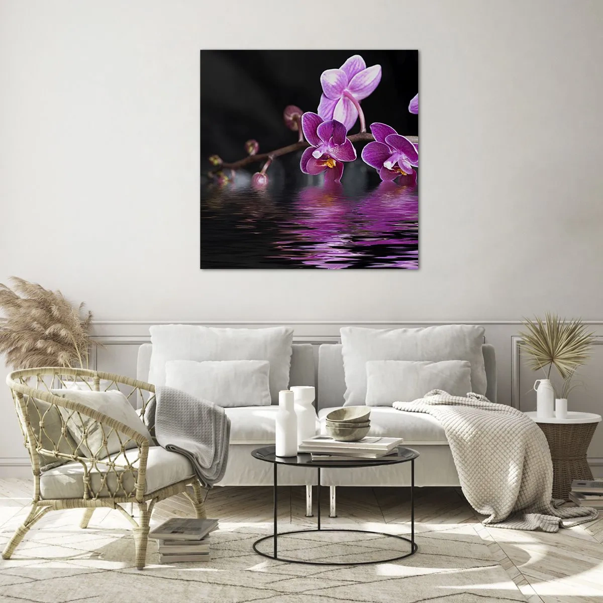 Tablou pe sticlă - Reflecție de frumusețe în liliac - 30x30 cm