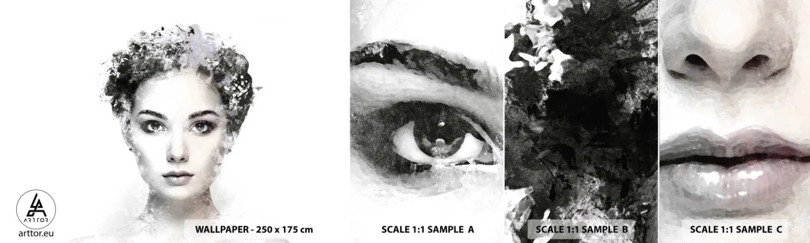 Mostră de Tapet Standard Eco - Un portret extrem de elegant - Chipul de femeie, Femeie, Abstracția - 100x30 cm