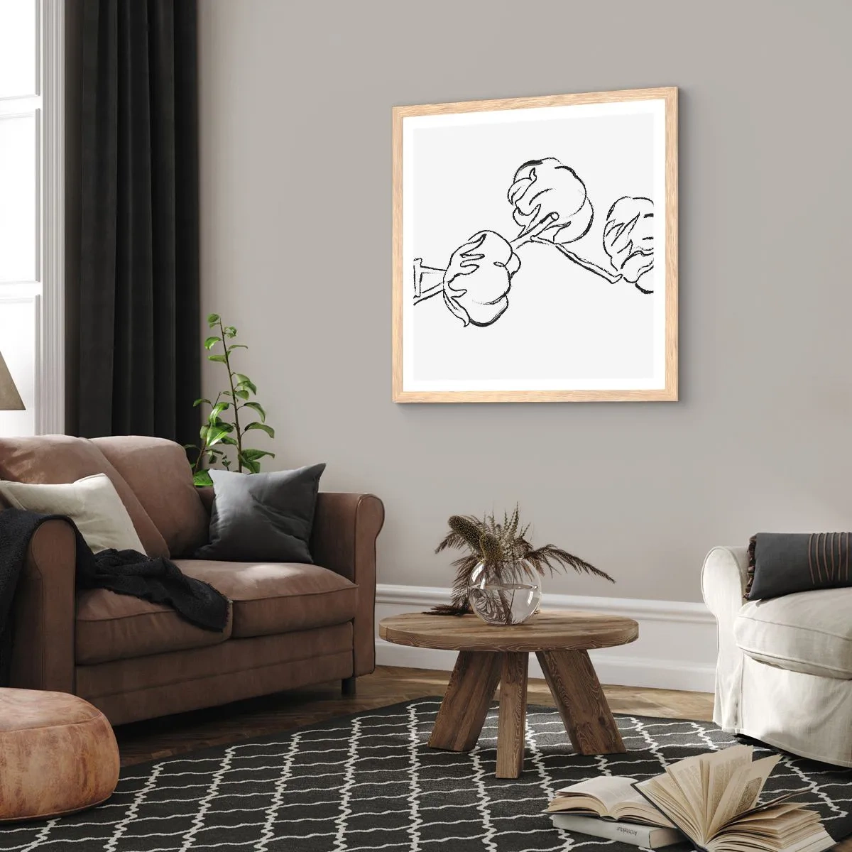 Poster în ramă de stejar deschis - Pufuri de bumbac - 60x60 cm