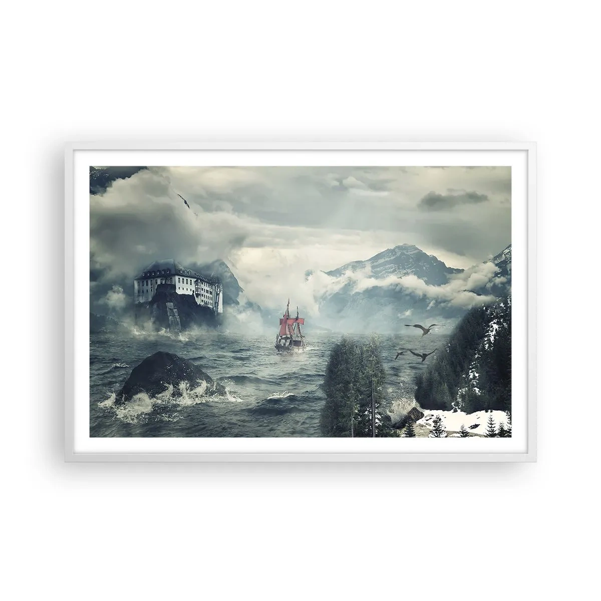 Poster în ramă albă - Pe ape magice - 91x61 cm