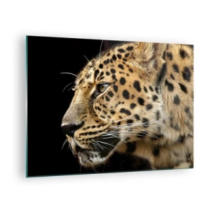 Tablou pe sticlă - Profilul unui leopard pe fundal negru - 70x50cm - Calm, concentrat, pregătit - Decorațiune modernă pentru perete pentru living și dormitor ARTTOR