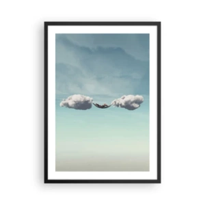 Poster în ramă neagră - Un hamac suspendat între doi nori pe cer - 50x70cm - Fericirea momentului - Decorațiune modernă pentru perete pentru living și dormitor ARTTOR