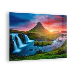 Tablou pe sticlă - Islanda - foc și apă - 70x50cm - Islanda - foc și apă - Decorațiune modernă pentru perete pentru living și dormitor ARTTOR