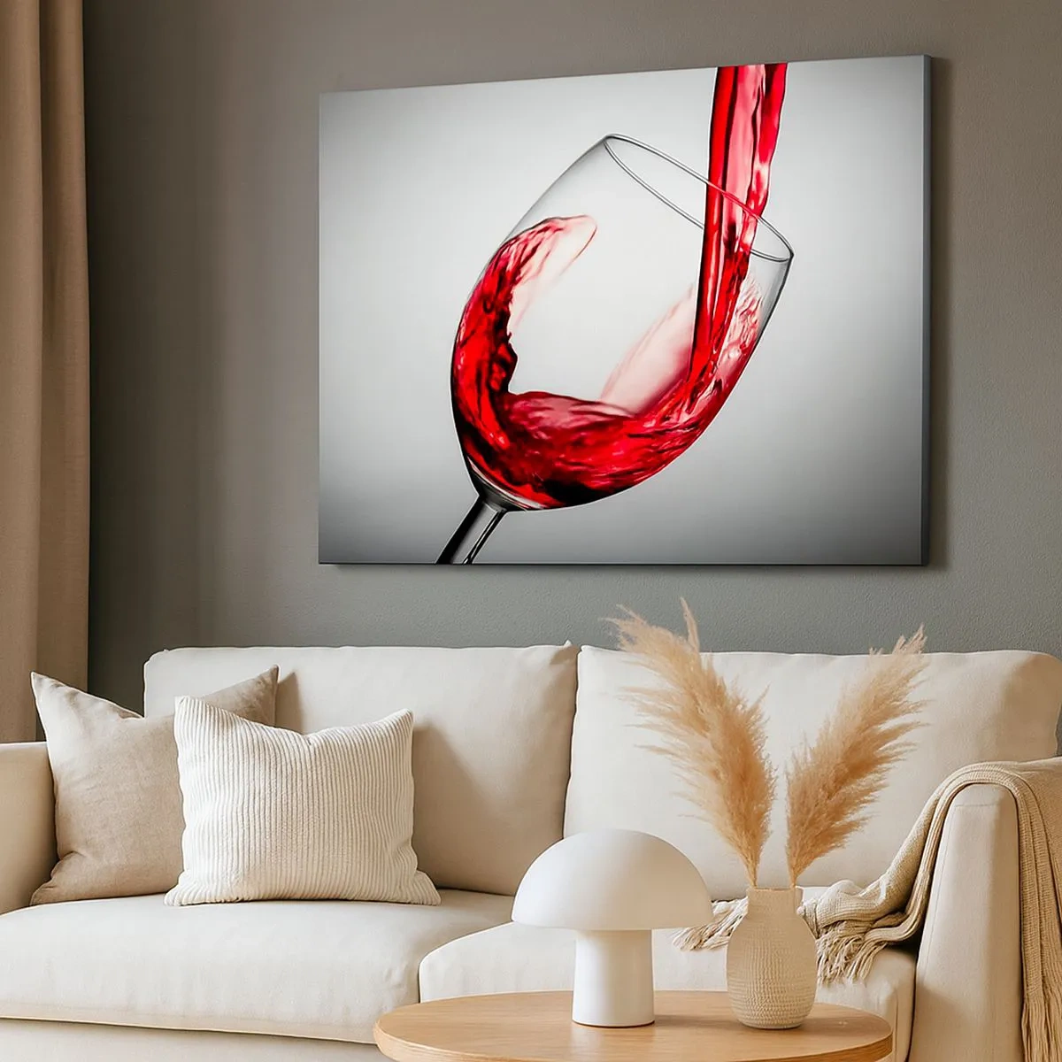 Tablou pe pânză Canvas - Un pahar de vin roșu turnat pe un fundal deschis la culoare - 70x50cm - Culoare - mișcare - sunet - Decorațiune modernă pentru perete pentru living și dormitor ARTTOR