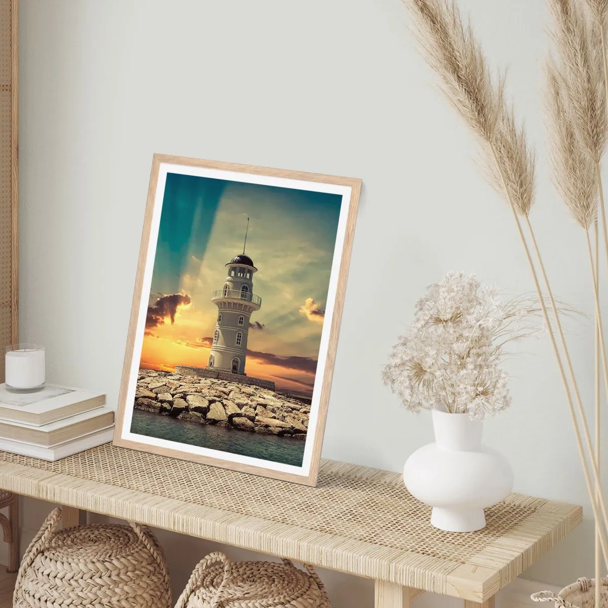 Poster în ramă de stejar deschis - Lumină - Bunătate - Frumusețe - 50x70 cm