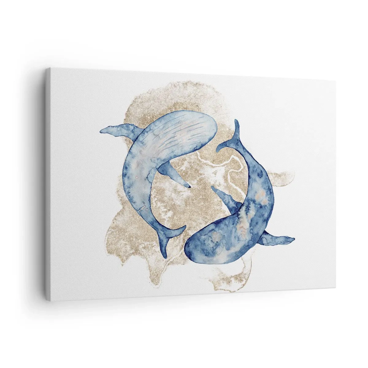 Tablou pe pânză Canvas - Balene albastre abstracte pe un fundal deschis - 70x50cm - Prietenie sau iubire? - Decorațiune modernă pentru perete pentru living și dormitor ARTTOR