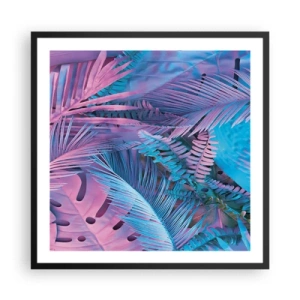 Poster în ramă neagră - Palmieri în alb și albastru - 60x60 cm