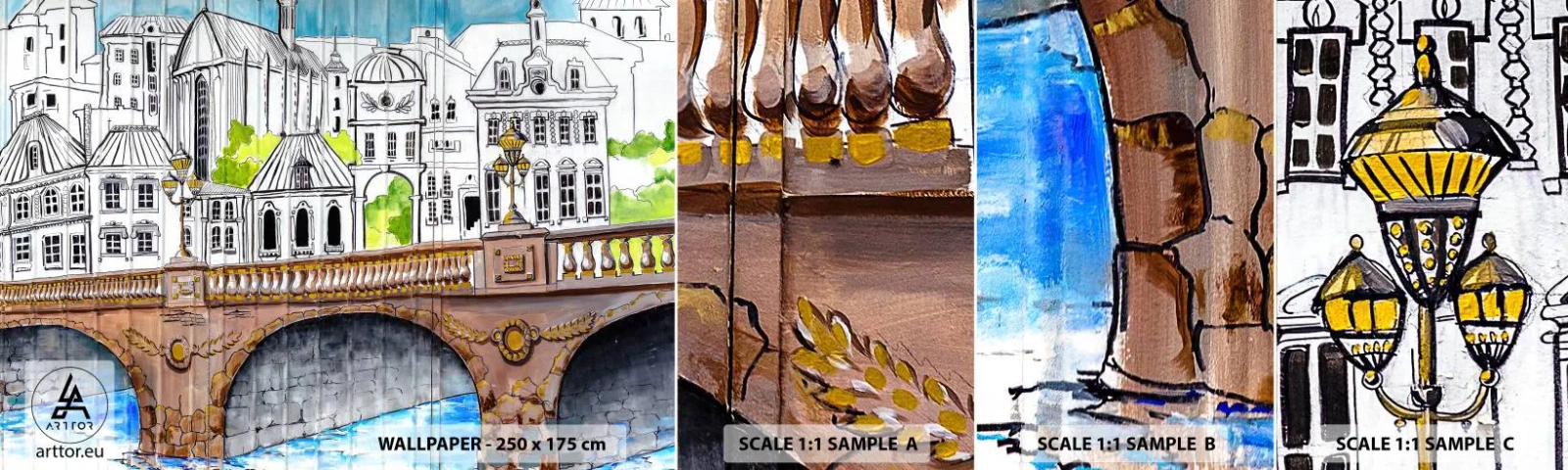 Mostră de Tapet Standard Eco - Orașul frumos ca o pictură - Graffiti, Franţa, Arhitectură - 100x30 cm