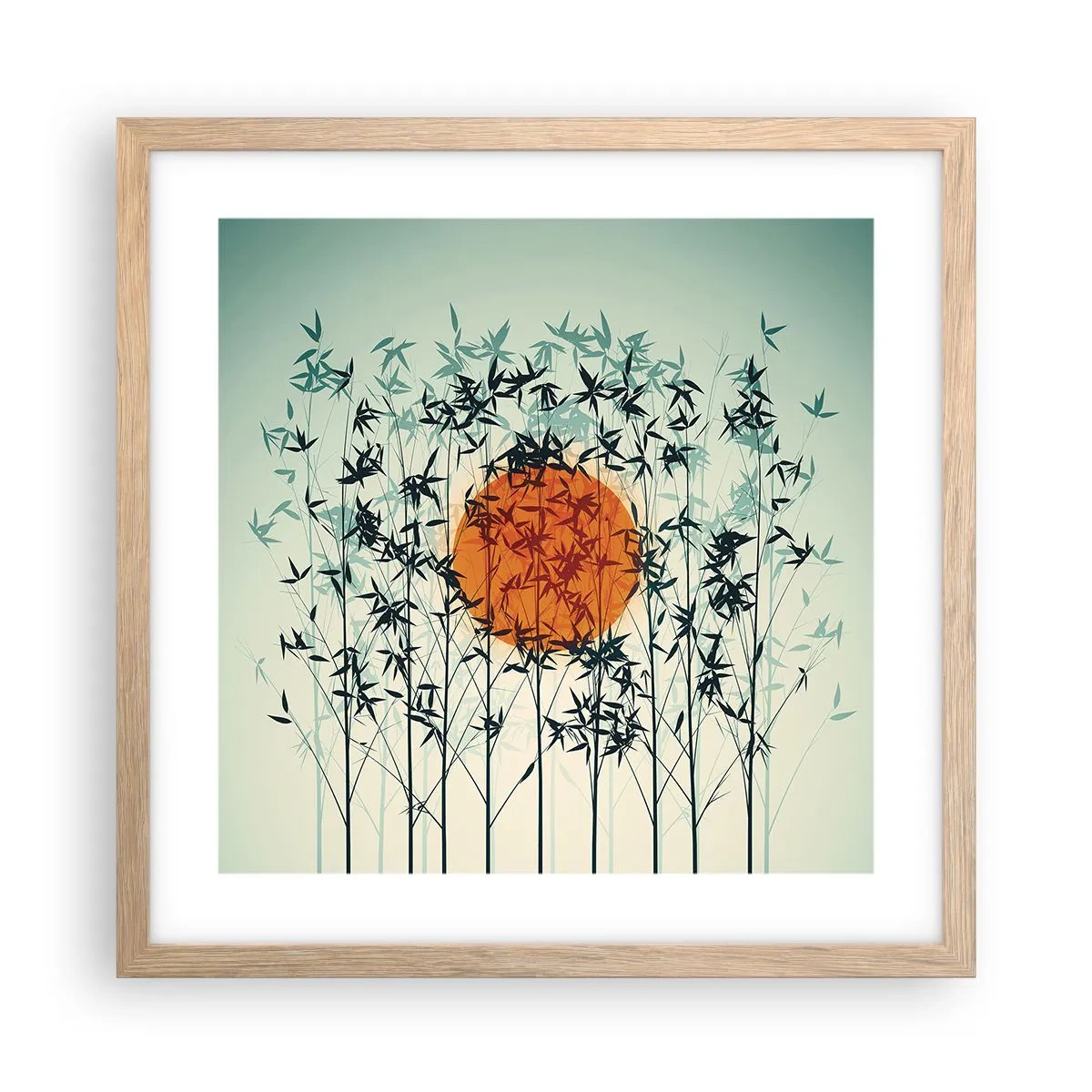 Poster în ramă de stejar deschis - Soarele japonez - 40x40 cm