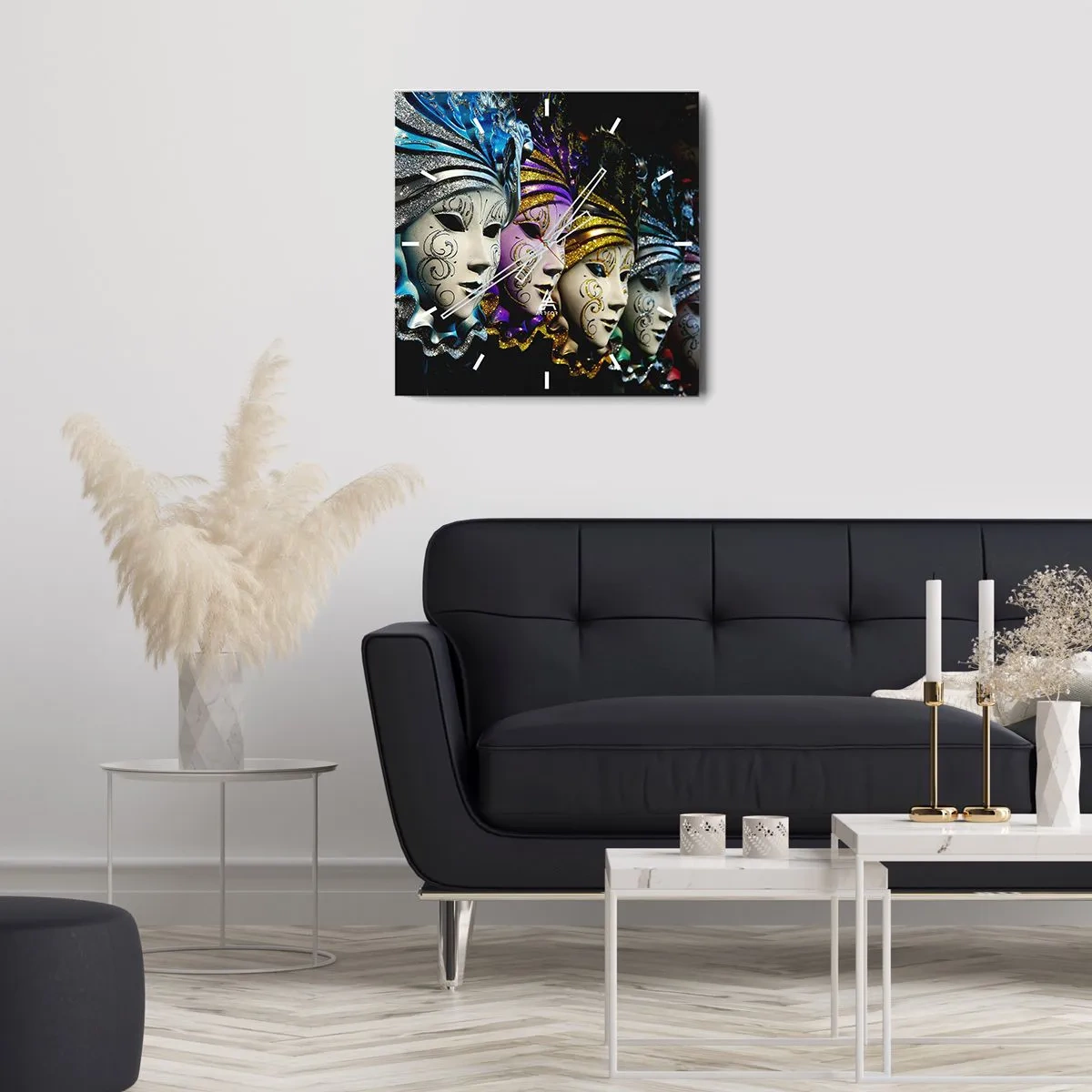 Ceas de perete - Ceas pe sticlă - Mister în aur și argint - 40x40 cm