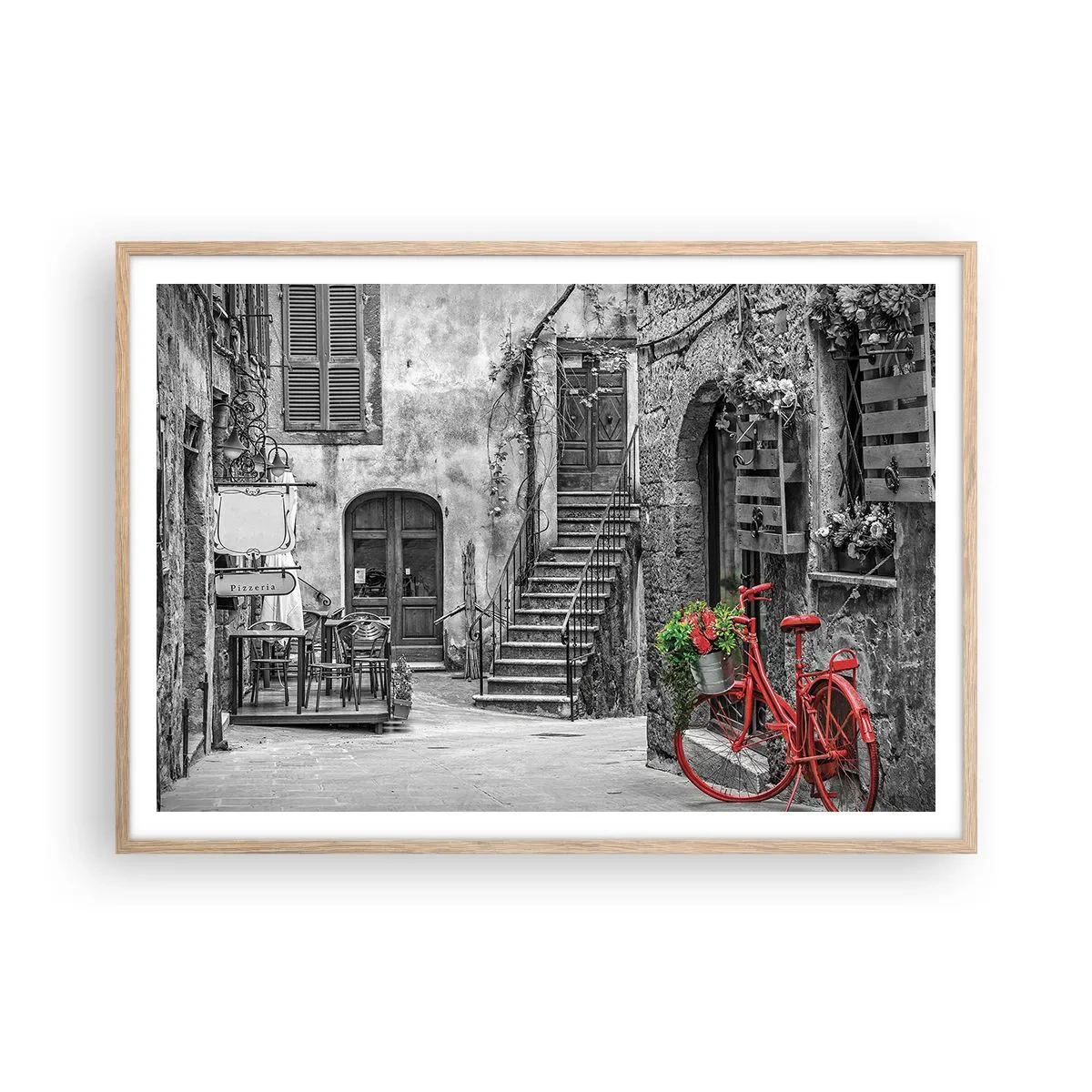 Poster în ramă de stejar deschis - Alee din Toscana - 100x70 cm