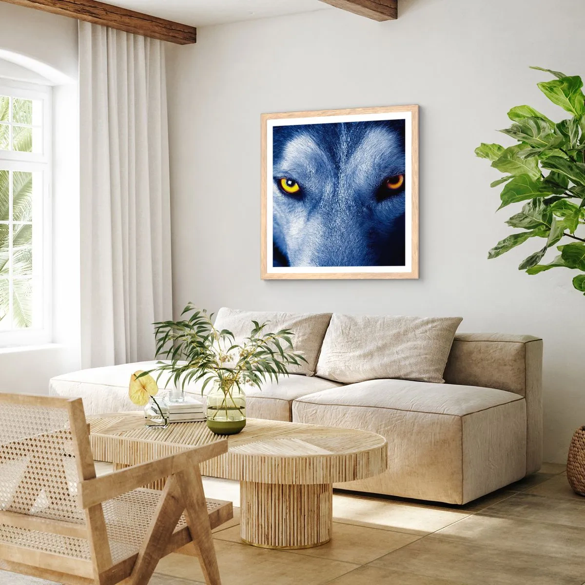 Poster în ramă de stejar deschis - O privire hipnotizantă - 40x40 cm